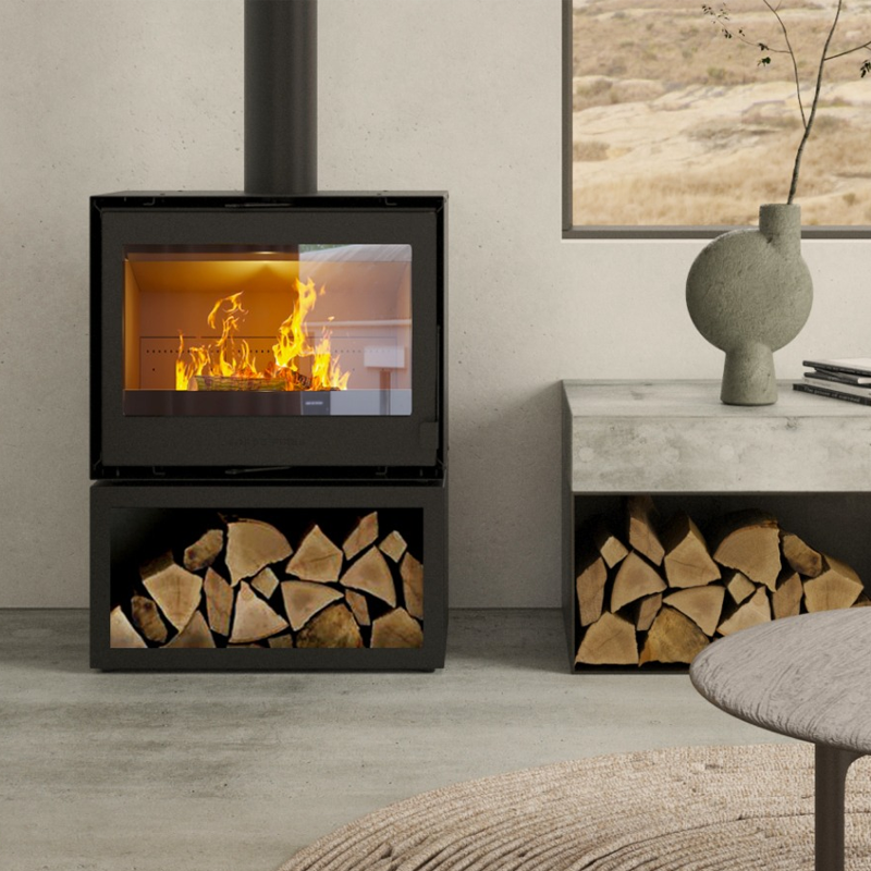 Forge f70 freestanding fireplace lifestyle setting