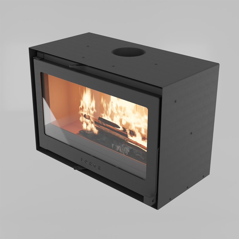 Forge f70 freestanding closed combustion fireplace angled view