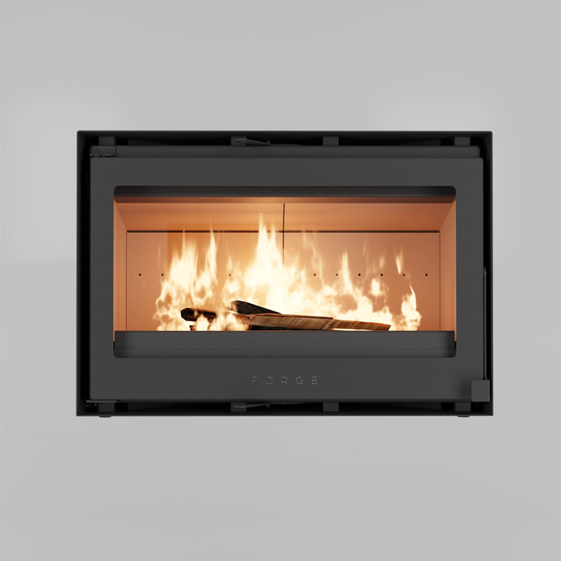 Forge f80 freestanding closed combustion fireplace angled view