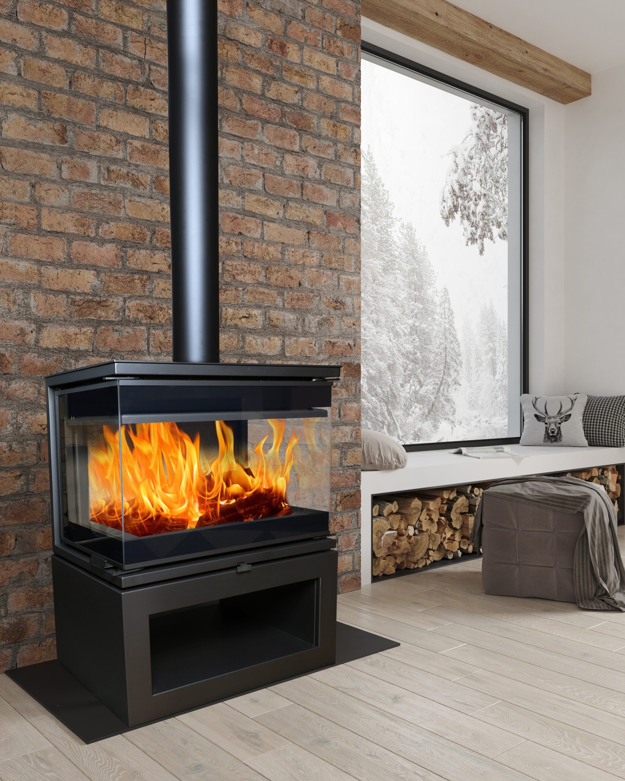 Flamm Peninsula 780 with Log Base Freestanding Fireplace (12-14kW) (Standard) – image 7